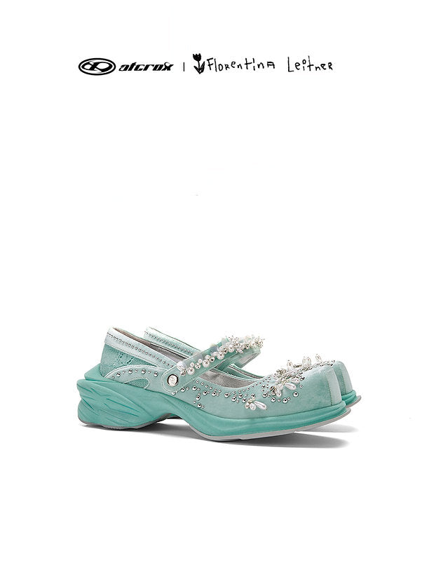 Velvet pearl Shoes - Light blue