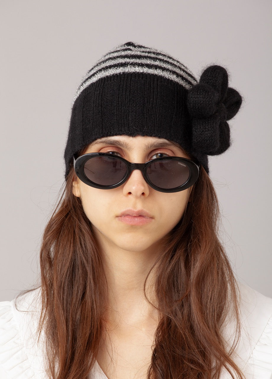 Belle Striped Beanie Black Silver