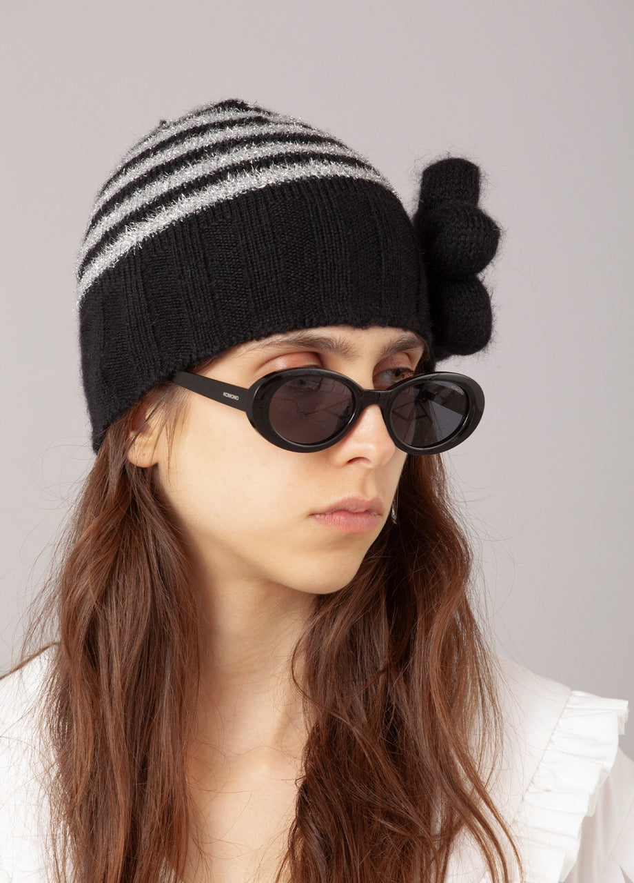 Belle Striped Beanie Black Silver