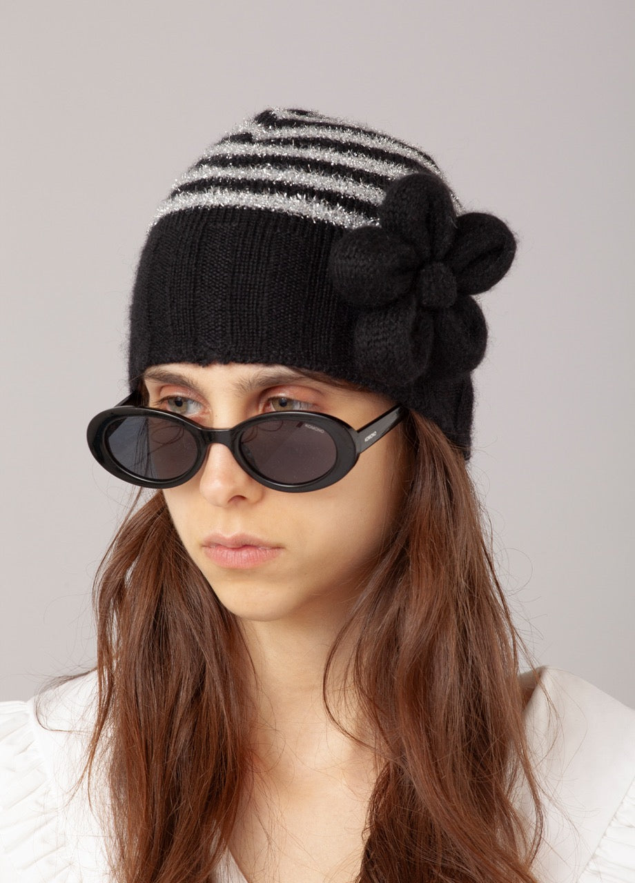 Belle Striped Beanie Black Silver