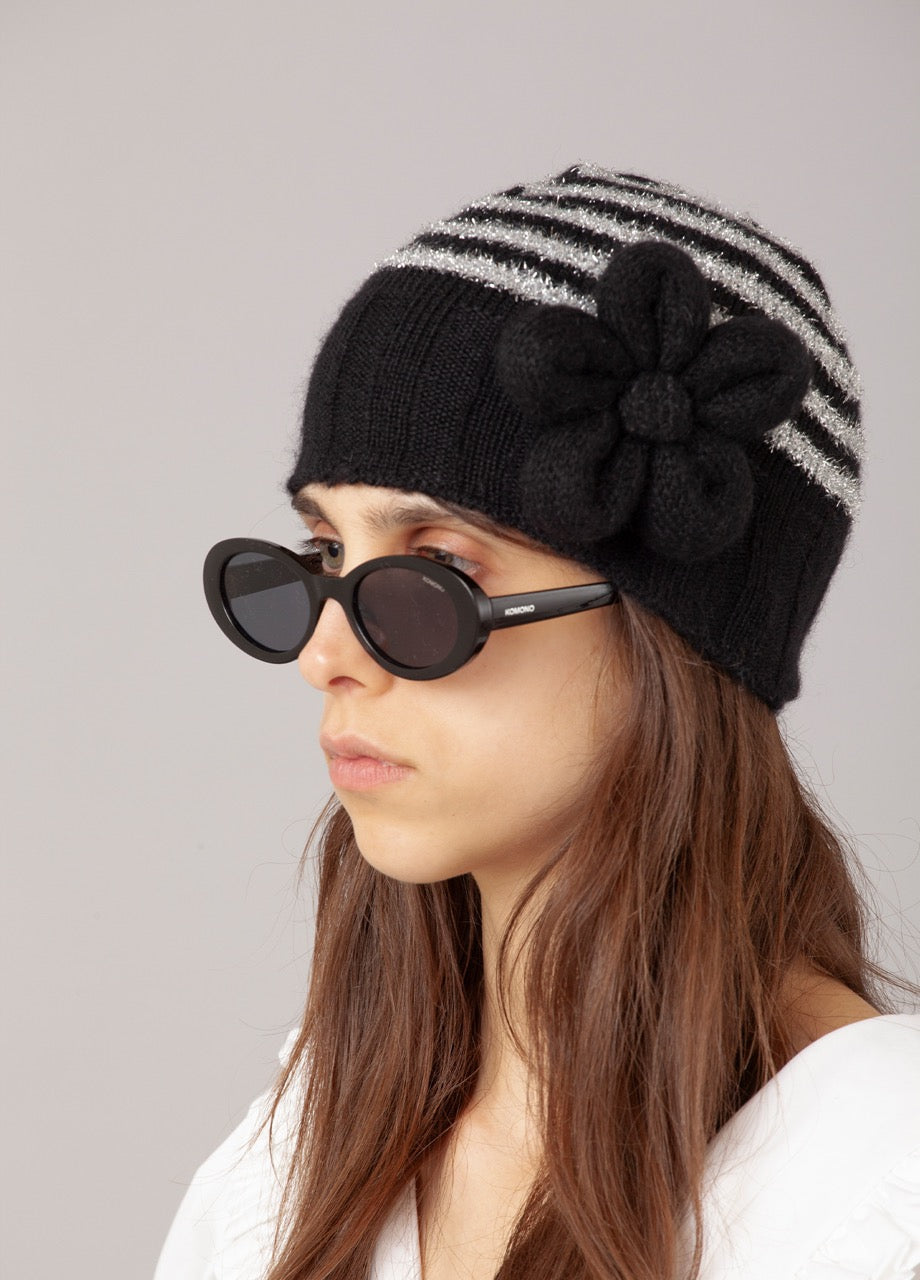 Belle Striped Beanie Black Silver