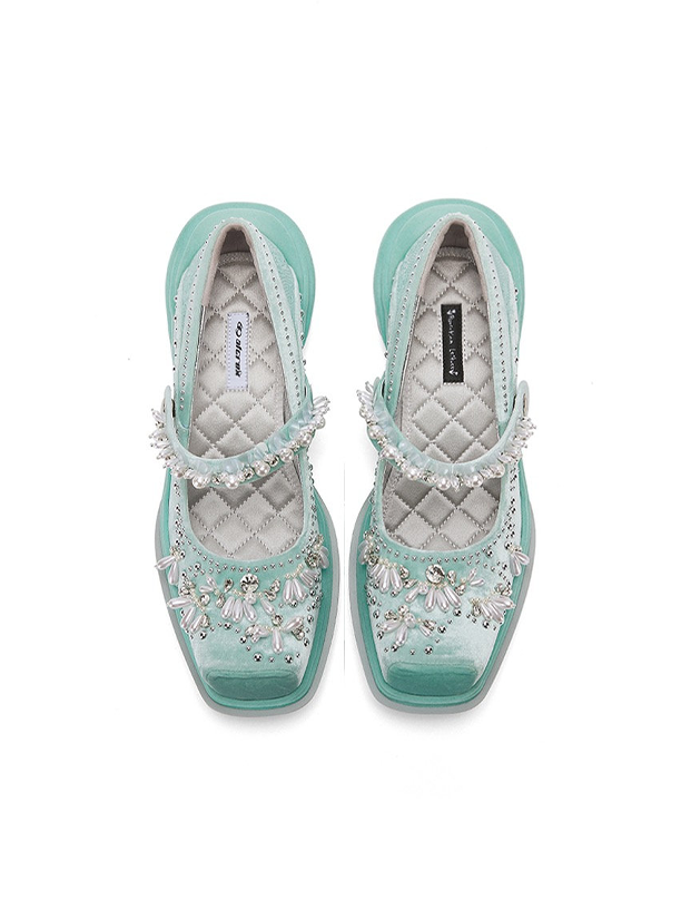 Velvet pearl Shoes - Light blue